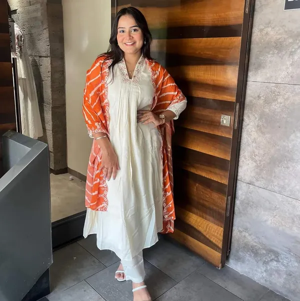 White_Chanderi_Viscose_Embroidered_A-Line_Kurta_With_Dupatta_And_Pant_Set_For_Women
