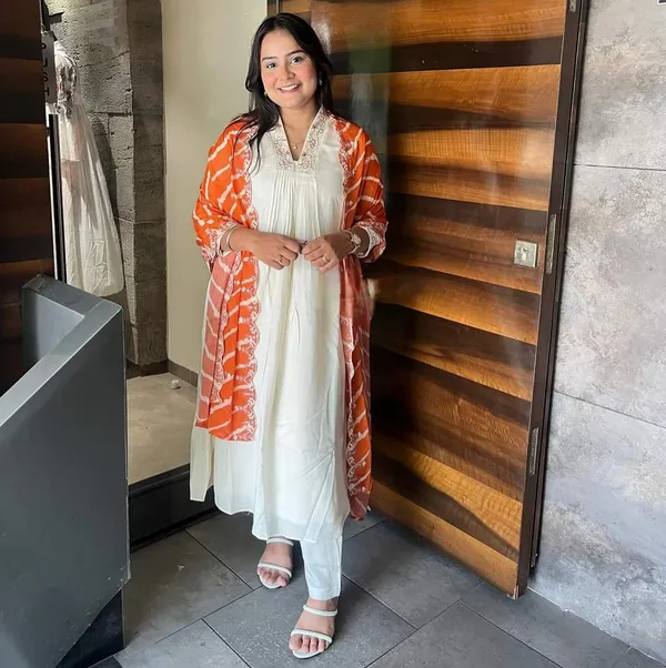White_Chanderi_Viscose_Embroidered_A-Line_Kurta_With_Dupatta_And_Pant_Set_For_Women