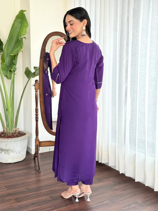 Violet_Chanderi_Viscose_Embroidered_A-Line_Kurta_With_Dupatta_And_Pant_Set_For_Women