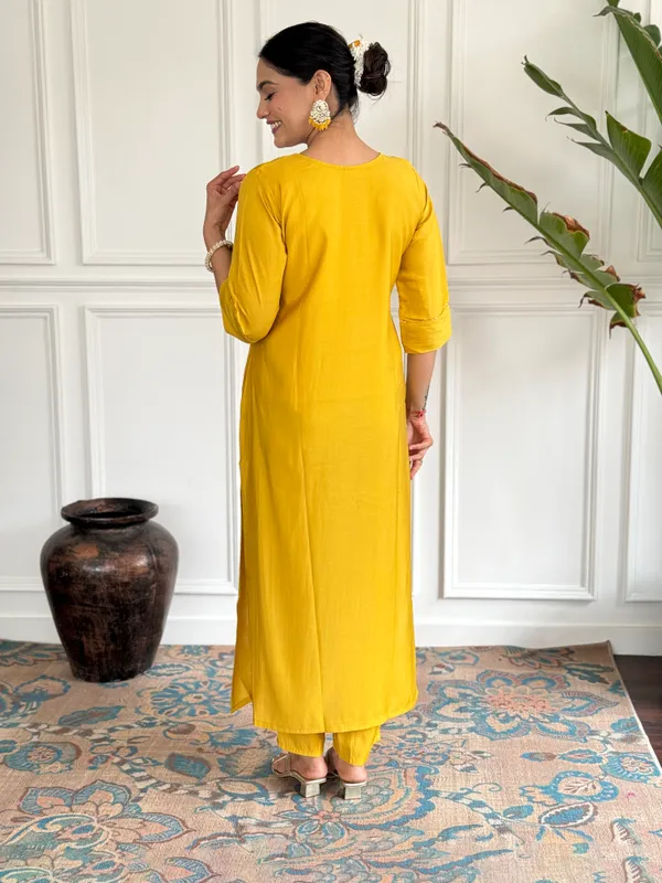 Yellow_Chanderi_Viscose_Embroidered_A-Line_Kurta_With_Dupatta_And_Pant_Set_For_Women