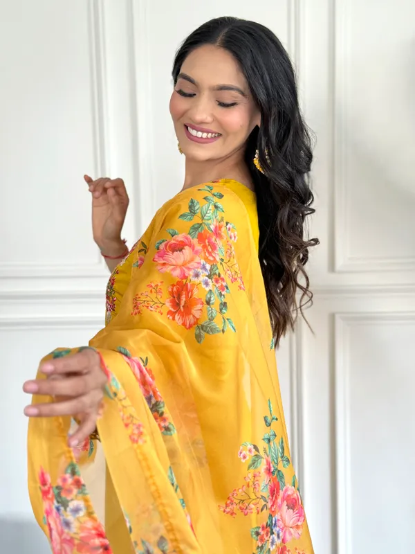 Yellow_Chanderi_Viscose_Embroidered_A-Line_Kurta_With_Dupatta_And_Pant_Set_For_Women