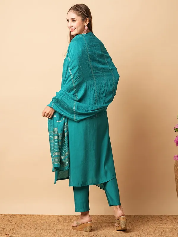 Blue_Chanderi_Viscose_Embroidered_A-Line_Kurta_With_Dupatta_And_Pant_Set_For_Women