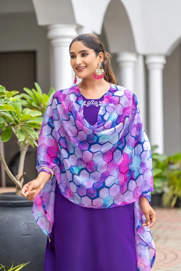 Purple_Rayon_Slub_Embroidered_A-Line_Kurta_With_Dupatta_And_Pant_Set_For_Women