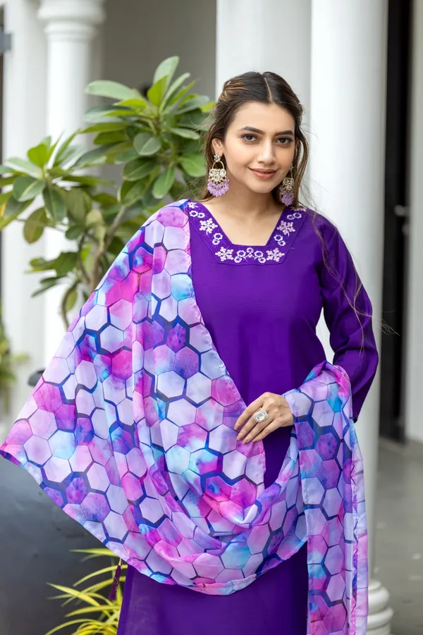 Purple_Rayon_Slub_Embroidered_A-Line_Kurta_With_Dupatta_And_Pant_Set_For_Women