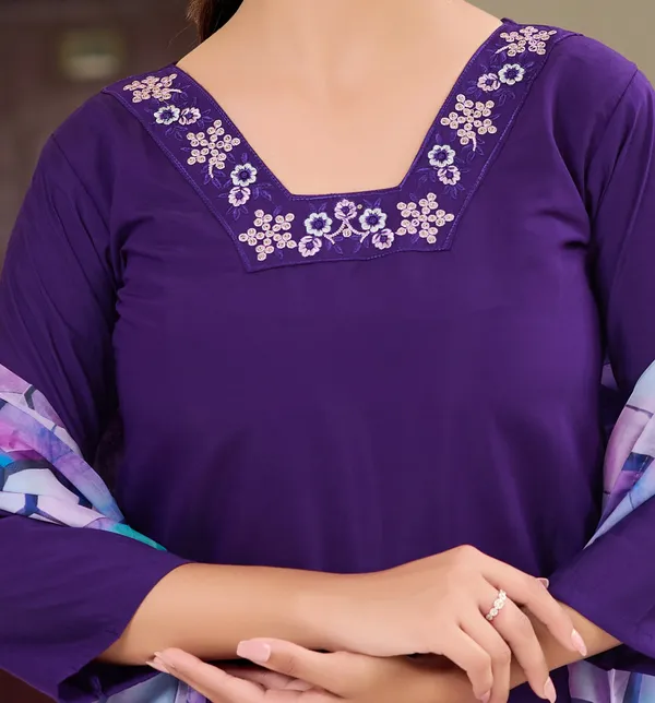 Purple_Rayon_Slub_Embroidered_A-Line_Kurta_With_Dupatta_And_Pant_Set_For_Women