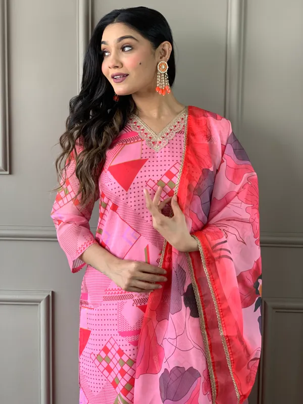 Pink_Chanderi_Viscose_Embroidered_A-Line_Kurta_With_Dupatta_And_Pant_Set_For_Women
