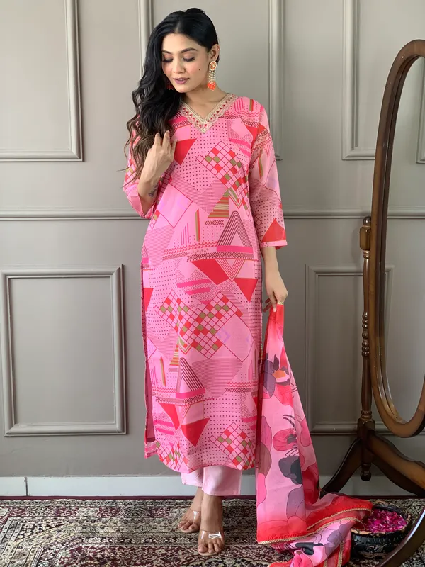 Pink_Chanderi_Viscose_Embroidered_A-Line_Kurta_With_Dupatta_And_Pant_Set_For_Women