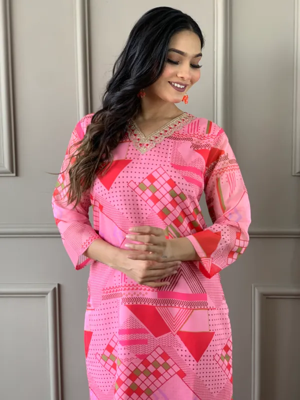 Pink_Chanderi_Viscose_Embroidered_A-Line_Kurta_With_Dupatta_And_Pant_Set_For_Women