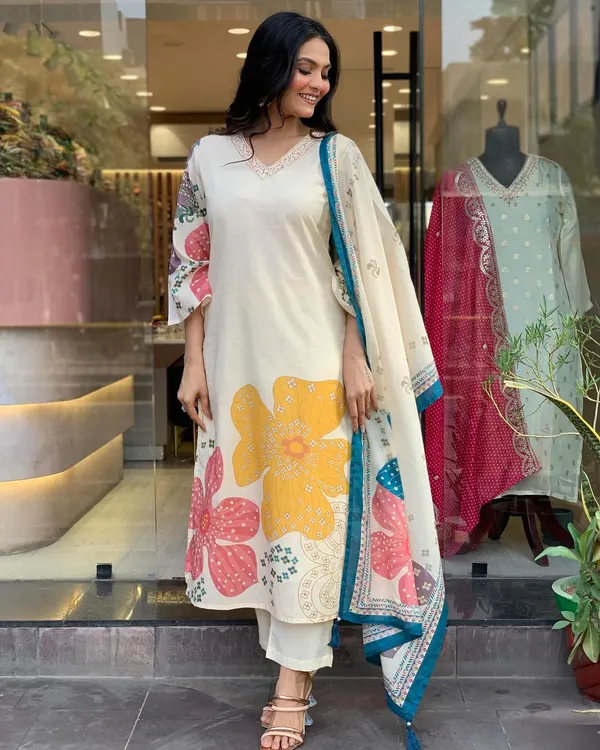 White_Organza_Tabby_Embroidered_A-Line_Kurta_With_Dupatta_And_Pant_Set_For_Women