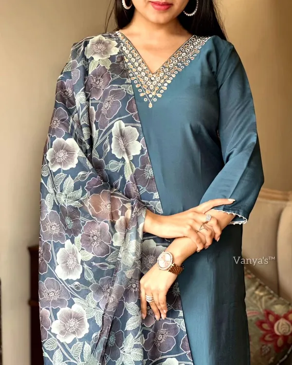 Grey_Chanderi_Viscose_Embroidered_A-Line_Kurta_With_Dupatta_And_Pant_Set_For_Women