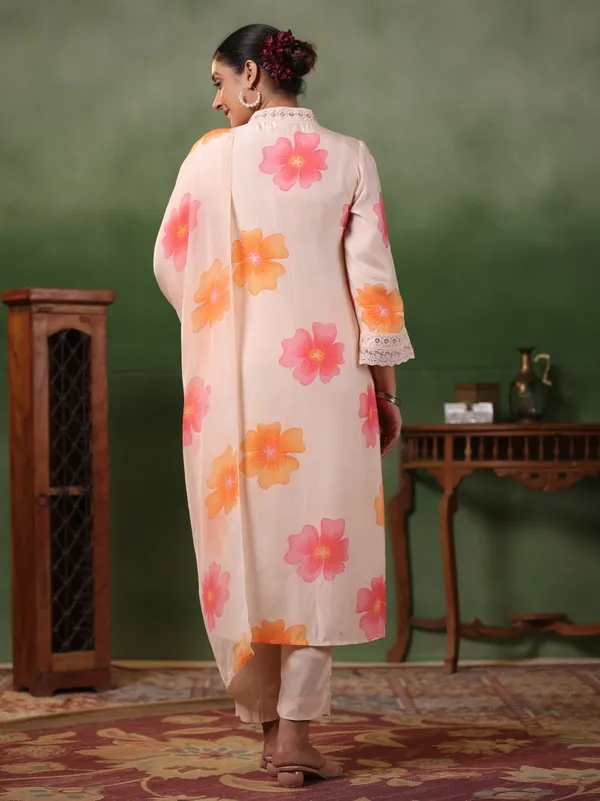 White_Crepe_Embroidered_A-Line_Kurta_With_Dupatta_And_Pant_Set_For_Women