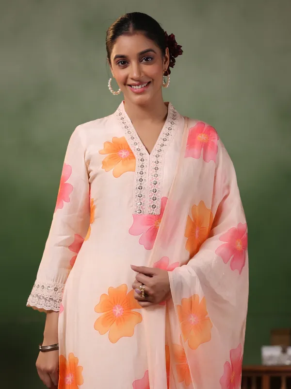White_Crepe_Embroidered_A-Line_Kurta_With_Dupatta_And_Pant_Set_For_Women