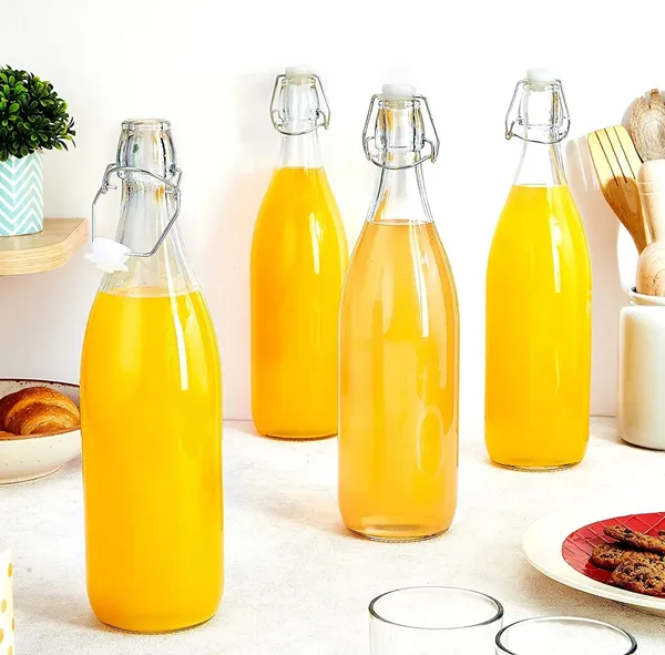 Set_Of_4_Glass_Water_Bottle_With_Flip_Top_Cap_For_Water,_Juices_|_Leak-Proof_|_1000_Ml_|_Transparent