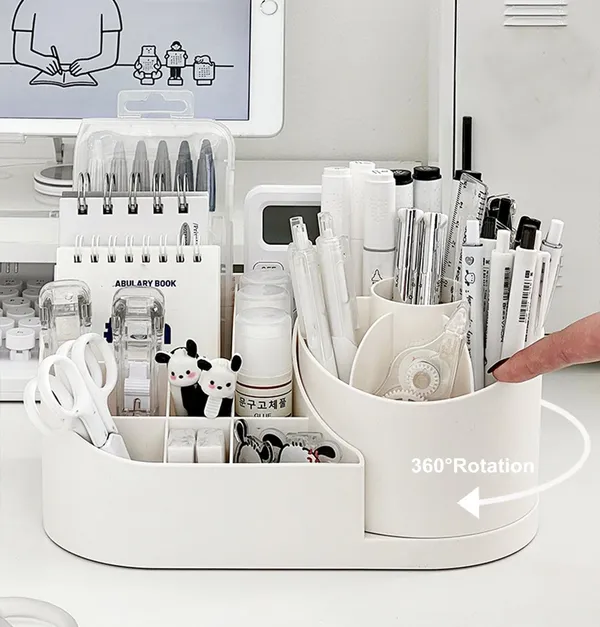 Square_360_Degree_Rotating_Desk_Makeup_Brush_Organizers_And_Pencil_Pen_Organizers_For_Desk_Desktop_Storage_Stationery_Supplies_Cute_Pencil_Cup_Pot_For_Office_School_Home_(White)
