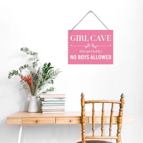 Multicolor_Funny_Wood_Sign,_Girl_Cave_Sign,_No_Boys_Allowed_Sign,_Rustic_Hanging_Wooden_Plaque_Sign,_Girls_Room_Dorm_Door_Sign,_Daughter_Bedroom_Wall_Decor_Art,_Decor_|_For_Baby_Girls_Nursery_Room