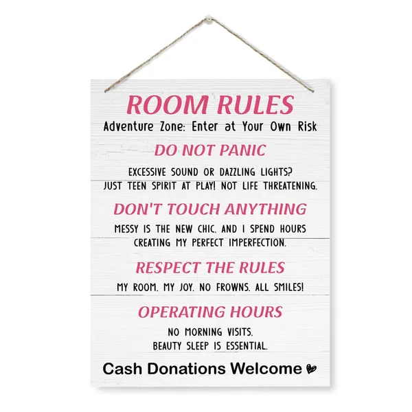 Multicolor_Room_Rules_Sign,_Enter_At_Your_Own_Risk_Sign,_Funny_Room_Decor,_Rustic_Hanging_Wooden_Plaque_Sign,_Cute_Decorations_|_For_Girls_Daughter_Bedroom,_Farmhouse_Door_Hanger,_Decorative_Wooden_Wall_Sign