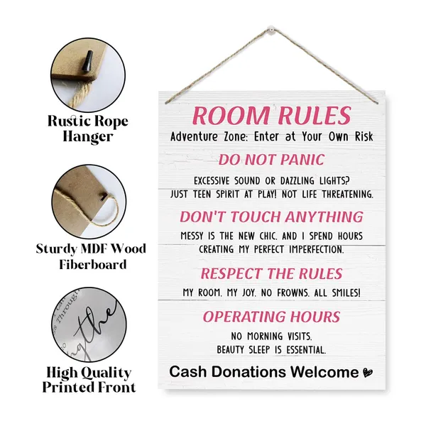 Multicolor_Room_Rules_Sign,_Enter_At_Your_Own_Risk_Sign,_Funny_Room_Decor,_Rustic_Hanging_Wooden_Plaque_Sign,_Cute_Decorations_|_For_Girls_Daughter_Bedroom,_Farmhouse_Door_Hanger,_Decorative_Wooden_Wall_Sign