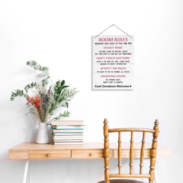 Multicolor_Room_Rules_Sign,_Enter_At_Your_Own_Risk_Sign,_Funny_Room_Decor,_Rustic_Hanging_Wooden_Plaque_Sign,_Cute_Decorations_|_For_Girls_Daughter_Bedroom,_Farmhouse_Door_Hanger,_Decorative_Wooden_Wall_Sign