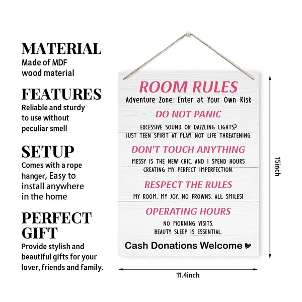 Multicolor_Room_Rules_Sign,_Enter_At_Your_Own_Risk_Sign,_Funny_Room_Decor,_Rustic_Hanging_Wooden_Plaque_Sign,_Cute_Decorations_|_For_Girls_Daughter_Bedroom,_Farmhouse_Door_Hanger,_Decorative_Wooden_Wall_Sign