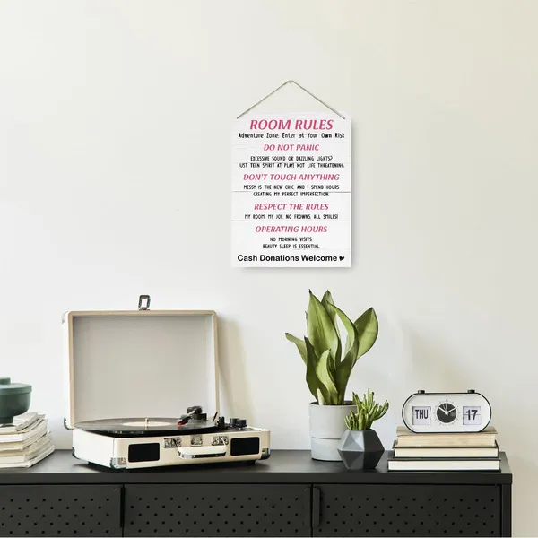 Multicolor_Room_Rules_Sign,_Enter_At_Your_Own_Risk_Sign,_Funny_Room_Decor,_Rustic_Hanging_Wooden_Plaque_Sign,_Cute_Decorations_|_For_Girls_Daughter_Bedroom,_Farmhouse_Door_Hanger,_Decorative_Wooden_Wall_Sign