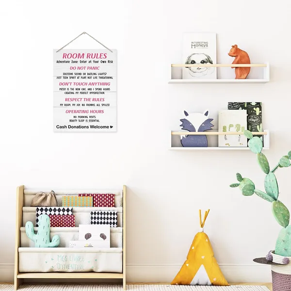 Multicolor_Room_Rules_Sign,_Enter_At_Your_Own_Risk_Sign,_Funny_Room_Decor,_Rustic_Hanging_Wooden_Plaque_Sign,_Cute_Decorations_|_For_Girls_Daughter_Bedroom,_Farmhouse_Door_Hanger,_Decorative_Wooden_Wall_Sign