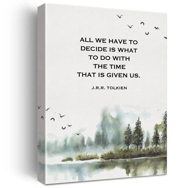 Multicolor_J.R.R._Tolkien_Quote_Watercolor_Print_Canvas_Wall_Art_Home_Decor_All_We_Have_to_Decide_is_What_to_Do_with_the_Time_Painting_12_x_16_Canvas_Poster_Framed_Ready_to_Hang