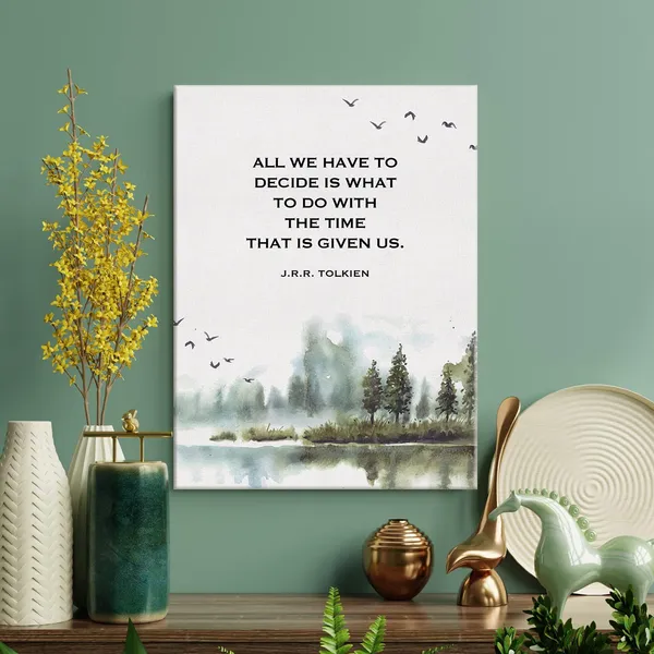 Multicolor_J.R.R._Tolkien_Quote_Watercolor_Print_Canvas_Wall_Art_Home_Decor_All_We_Have_to_Decide_is_What_to_Do_with_the_Time_Painting_12_x_16_Canvas_Poster_Framed_Ready_to_Hang