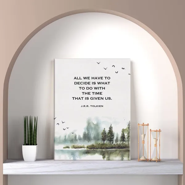 Multicolor_J.R.R._Tolkien_Quote_Watercolor_Print_Canvas_Wall_Art_Home_Decor_All_We_Have_to_Decide_is_What_to_Do_with_the_Time_Painting_12_x_16_Canvas_Poster_Framed_Ready_to_Hang