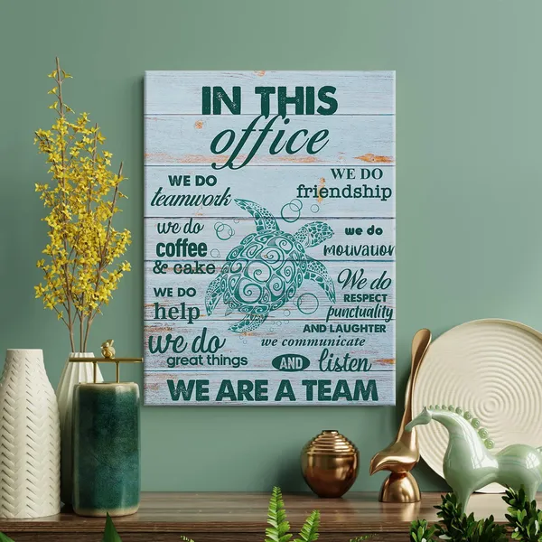 Multicolor_Inspirational_Teamwork_Quote_Print_Canvas_Teal_Sea_Turtle_Office_Wall_Art_Home_Decor_Rustic_in_This_Office_We_Do_Teamwork_Painting_12x15_Canvas_Poster_Framed_Ready_to_Hang