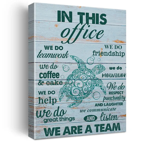 Multicolor_Inspirational_Teamwork_Quote_Print_Canvas_Teal_Sea_Turtle_Office_Wall_Art_Home_Decor_Rustic_in_This_Office_We_Do_Teamwork_Painting_12x15_Canvas_Poster_Framed_Ready_to_Hang