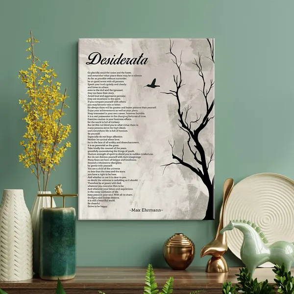 Multicolor_Retro_Inspirational_Desiderata_Poem_Print_Canvas_Wall_Art_Home_Office_Decor_Desiderata_Poetry_Painting_12x15_Canvas_Poster_Framed_Ready_to_Hang_Retro_Living_Room_Decor