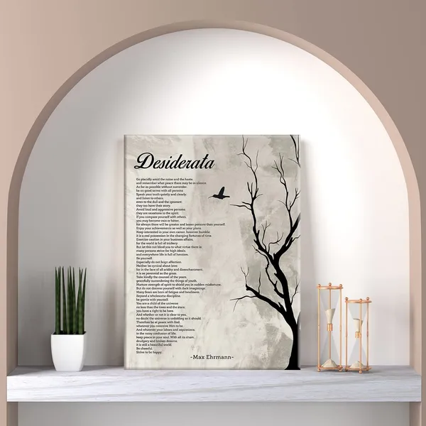 Multicolor_Retro_Inspirational_Desiderata_Poem_Print_Canvas_Wall_Art_Home_Office_Decor_Desiderata_Poetry_Painting_12x15_Canvas_Poster_Framed_Ready_to_Hang_Retro_Living_Room_Decor