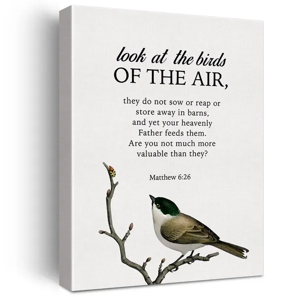 Multicolor_Bible_Verse_Matthew_6:26_Print_Canvas_Wall_Art_Home_Office_Decor_Look_at_the_Bird_of_thr_Air_Painting_12_x_16_Canvas_Poster_Framed_Ready_to_Hang_Christian_Gift