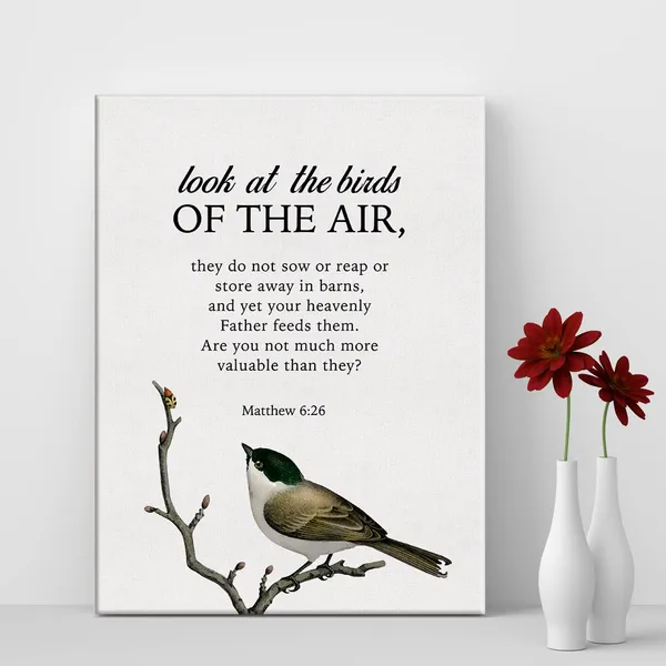 Multicolor_Bible_Verse_Matthew_6:26_Print_Canvas_Wall_Art_Home_Office_Decor_Look_at_the_Bird_of_thr_Air_Painting_12_x_16_Canvas_Poster_Framed_Ready_to_Hang_Christian_Gift