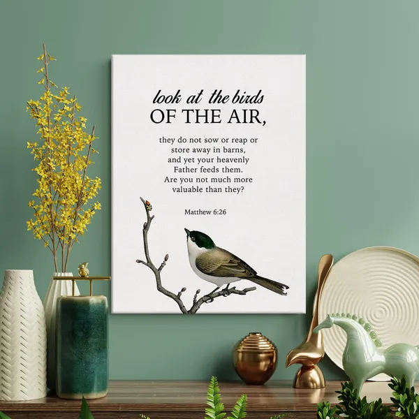 Multicolor_Bible_Verse_Matthew_6:26_Print_Canvas_Wall_Art_Home_Office_Decor_Look_at_the_Bird_of_thr_Air_Painting_12_x_16_Canvas_Poster_Framed_Ready_to_Hang_Christian_Gift