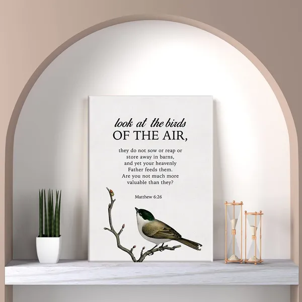 Multicolor_Bible_Verse_Matthew_6:26_Print_Canvas_Wall_Art_Home_Office_Decor_Look_at_the_Bird_of_thr_Air_Painting_12_x_16_Canvas_Poster_Framed_Ready_to_Hang_Christian_Gift