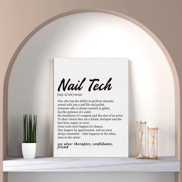 Multicolor_Nail_Tech_Definition_Print_Canvas_Wall_Art_Salon_Beauty_Room_Decor_Nail_Tech_Painting_12x15_Canvas_Poster_Framed_Ready_to_Hang_Dictionary_Nail_Artwork_Beauty_Gift