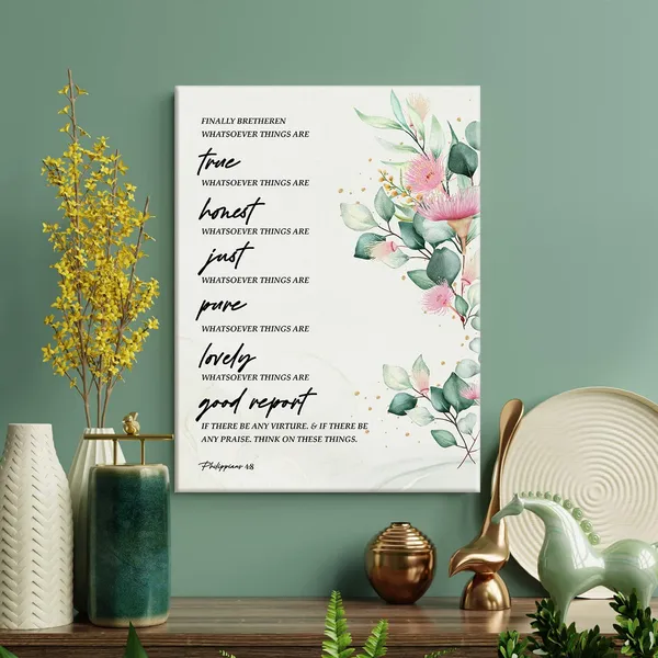 Multicolor_Watercolors_Bible_Verse_Philippians_4:8_Whatsoever_Things_Print_Canvas_Home_Wall_Decor_Scripture_Art_Painting_12_x_16_Poster_Framed_Ready_to_Hang_Christian_Gift