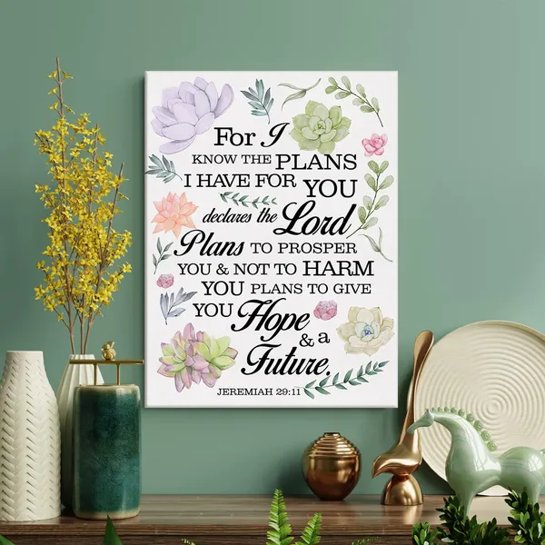 Multicolor_Floral_Nursery_Bible_Verse_Print_Canvas_Wall_Art_Home_Decor_Jeremiah_29:11_Scripture_Painting_12x15_Canvas_Poster_Framed_Ready_to_Hang_Christian_Gift