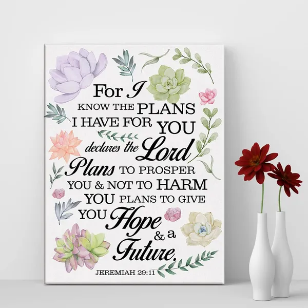 Multicolor_Floral_Nursery_Bible_Verse_Print_Canvas_Wall_Art_Home_Decor_Jeremiah_29:11_Scripture_Painting_12x15_Canvas_Poster_Framed_Ready_to_Hang_Christian_Gift