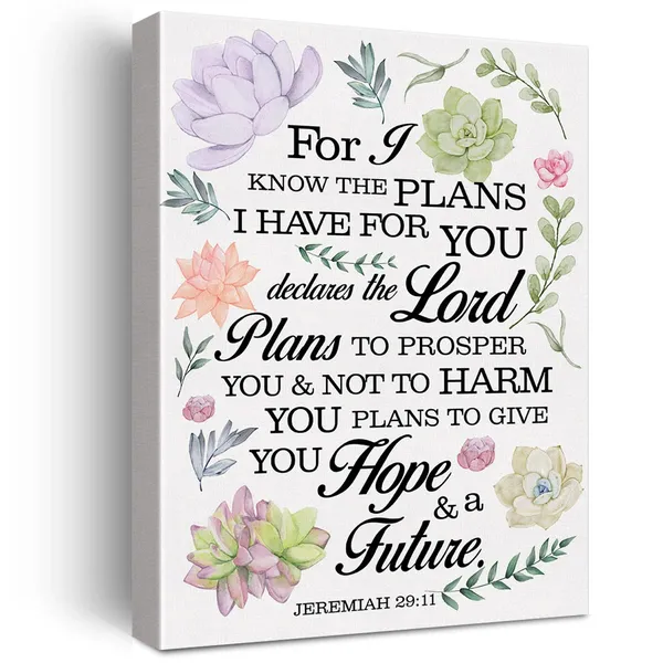 Multicolor_Floral_Nursery_Bible_Verse_Print_Canvas_Wall_Art_Home_Decor_Jeremiah_29:11_Scripture_Painting_12x15_Canvas_Poster_Framed_Ready_to_Hang_Christian_Gift