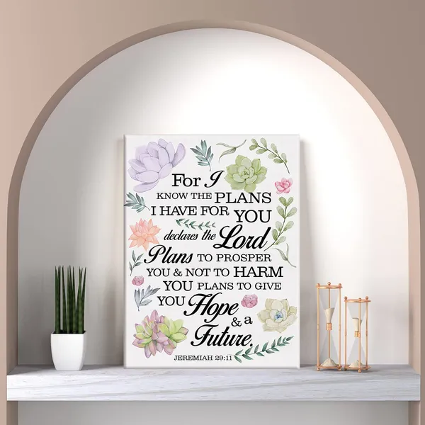 Multicolor_Floral_Nursery_Bible_Verse_Print_Canvas_Wall_Art_Home_Decor_Jeremiah_29:11_Scripture_Painting_12x15_Canvas_Poster_Framed_Ready_to_Hang_Christian_Gift