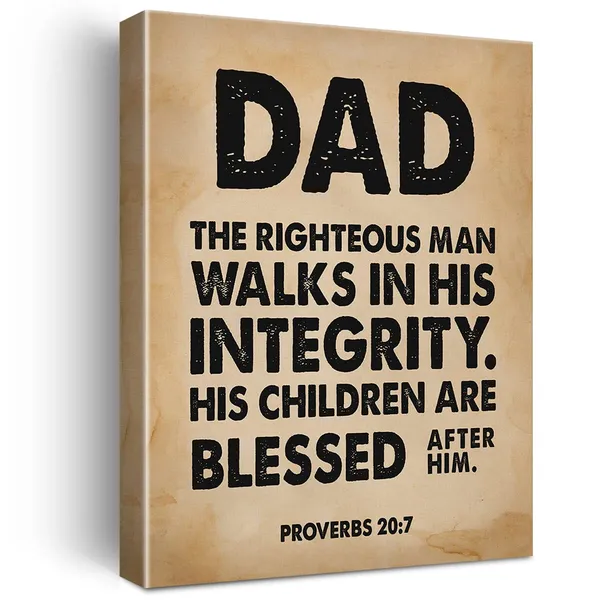 Multicolor_Retro_Bible_Verse_Dad_the_Righteous_Man_Walks_in_His_Integrity_Proverbs_20:7_Print_Canvas_Wall_Art_Home_Office_Decor_Scripture_Painting_12x15_Christian_Canvas_Poster_Framed_Ready_to_Hang_Father's_Day_Gift