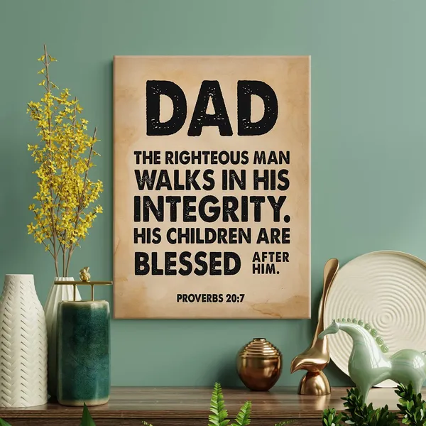 Multicolor_Retro_Bible_Verse_Dad_the_Righteous_Man_Walks_in_His_Integrity_Proverbs_20:7_Print_Canvas_Wall_Art_Home_Office_Decor_Scripture_Painting_12x15_Christian_Canvas_Poster_Framed_Ready_to_Hang_Father's_Day_Gift