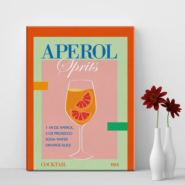 Multicolor_Retro_Cocktail_Aperol_Spritz_Print_Canvas_Wall_Art_Home_Kitchen_Decor_Bar_Cocktail_Painting_12x15_Canvas_Poster_Framed_Ready_to_Hang
