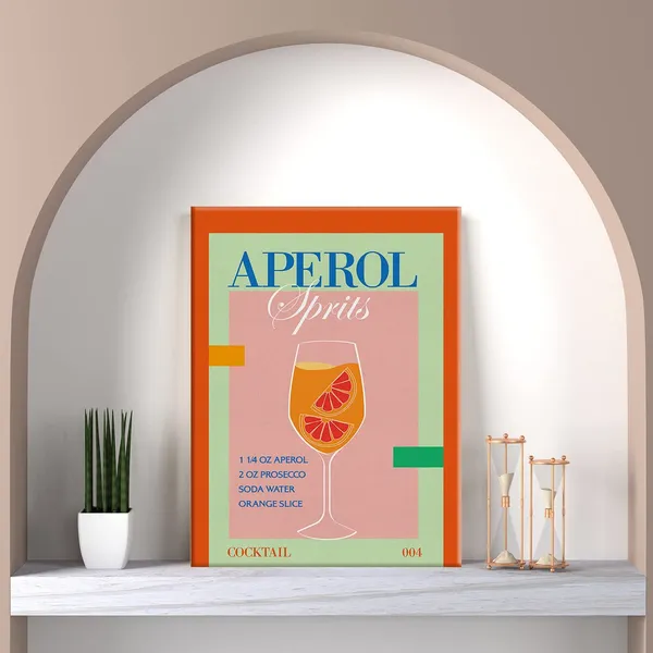 Multicolor_Retro_Cocktail_Aperol_Spritz_Print_Canvas_Wall_Art_Home_Kitchen_Decor_Bar_Cocktail_Painting_12x15_Canvas_Poster_Framed_Ready_to_Hang