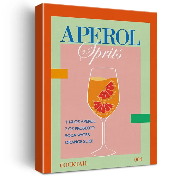 Multicolor_Retro_Cocktail_Aperol_Spritz_Print_Canvas_Wall_Art_Home_Kitchen_Decor_Bar_Cocktail_Painting_12x15_Canvas_Poster_Framed_Ready_to_Hang