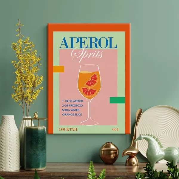 Multicolor_Retro_Cocktail_Aperol_Spritz_Print_Canvas_Wall_Art_Home_Kitchen_Decor_Bar_Cocktail_Painting_12x15_Canvas_Poster_Framed_Ready_to_Hang