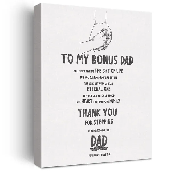 Multicolor_to_My_Bonus_Dad_Print_Canvas_Home_Wall_Art_D??or_Thank_You_Bonus_Dad_Painting_12_x_16_Poster_Framed_Ready_to_Hang_Step_Dad_Gift