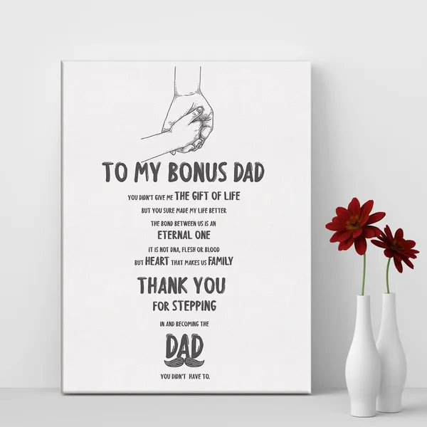Multicolor_to_My_Bonus_Dad_Print_Canvas_Home_Wall_Art_D??or_Thank_You_Bonus_Dad_Painting_12_x_16_Poster_Framed_Ready_to_Hang_Step_Dad_Gift